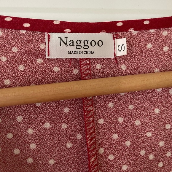 Red Polka Dot Wrap Dress, Size Small - Picture 8 of 9